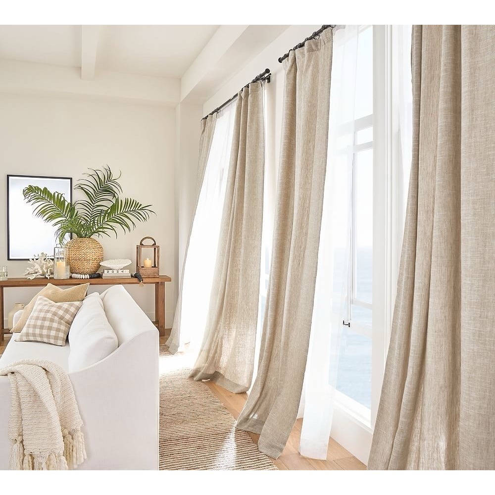 Pottery Barn Emery Linen Blackout Curtain Panel 100x84 Oatmeal x 2 $718 Retail